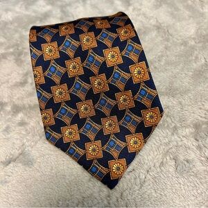 Bullock & Jones San Francisco Blue & Gold Silk Tie 4” Wide 61” Long NWOT